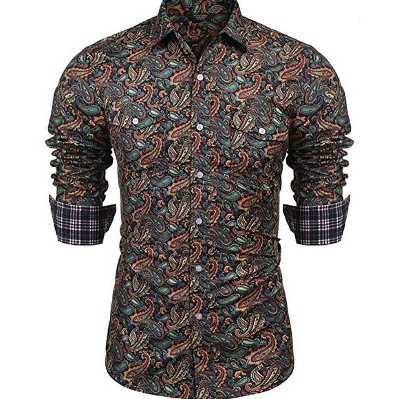 mens floral slim fit dress shirt